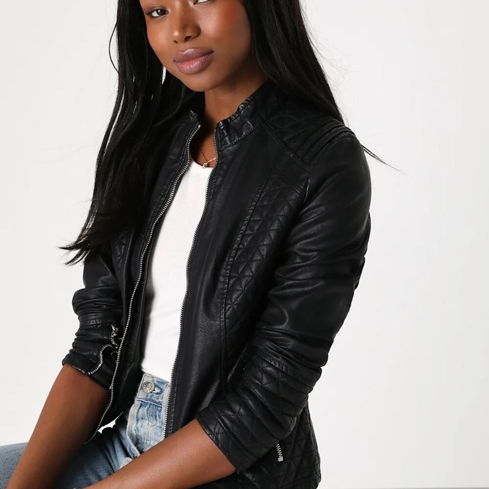 Lulus Black Vegan Leather Moto Jacket - Picture 12 of 14
